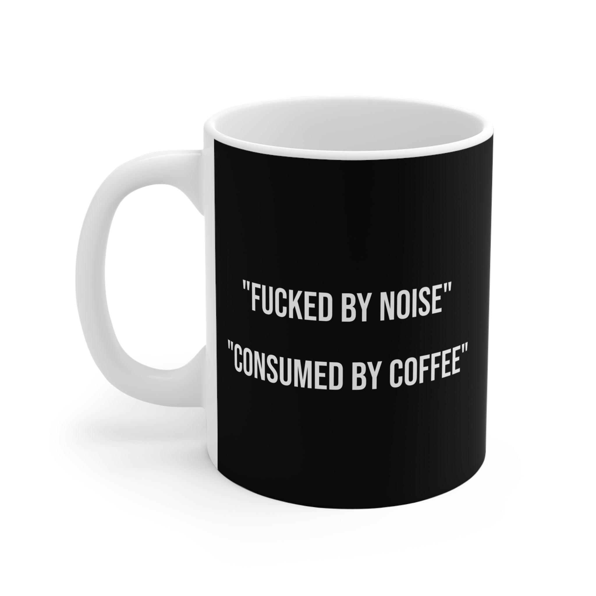 DISCIPLINE MAG COFFEE MUG "F#CKED BY NOISE / CONSUMED BY COFFEE" IN BLACK